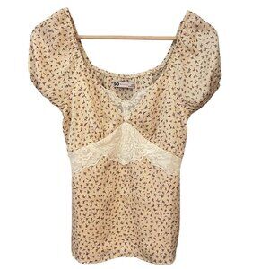 SO Womens Babydoll Top Size XS Ditzy Floral Lace Cottagecore Romantic Feminine
